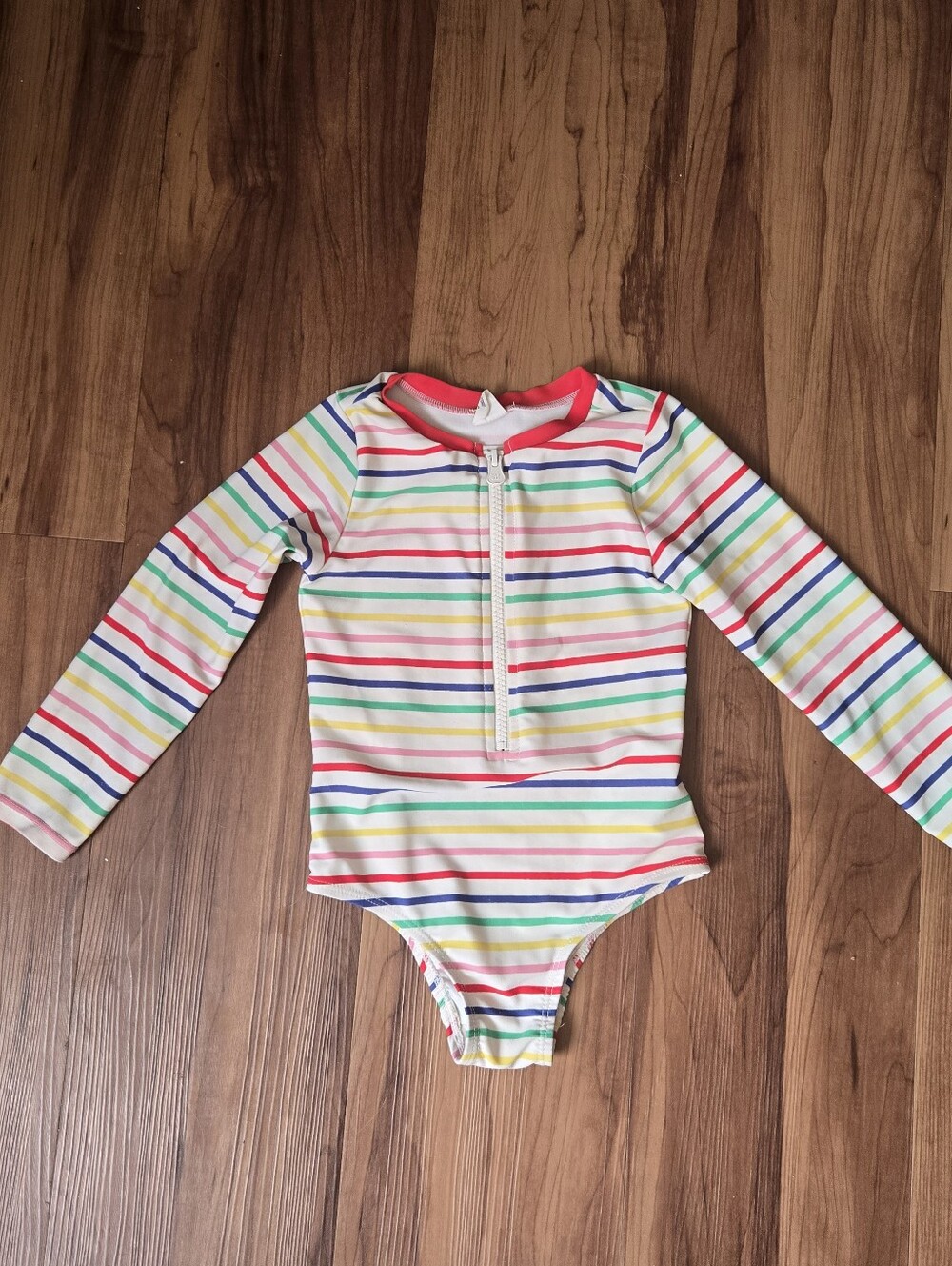 Kids Long Sleeve Rainbow Striped One-Piece Rashguard Swimsuit VGUC 4yr